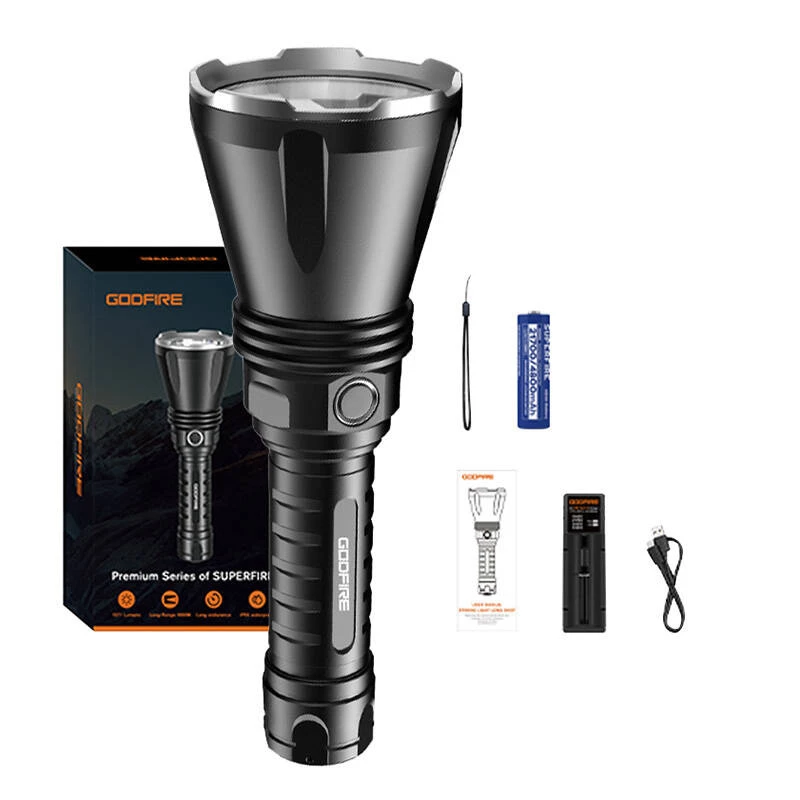 Taskulamp Superfire TF01 1000 luumenit taaslaetav, mudel Godfire