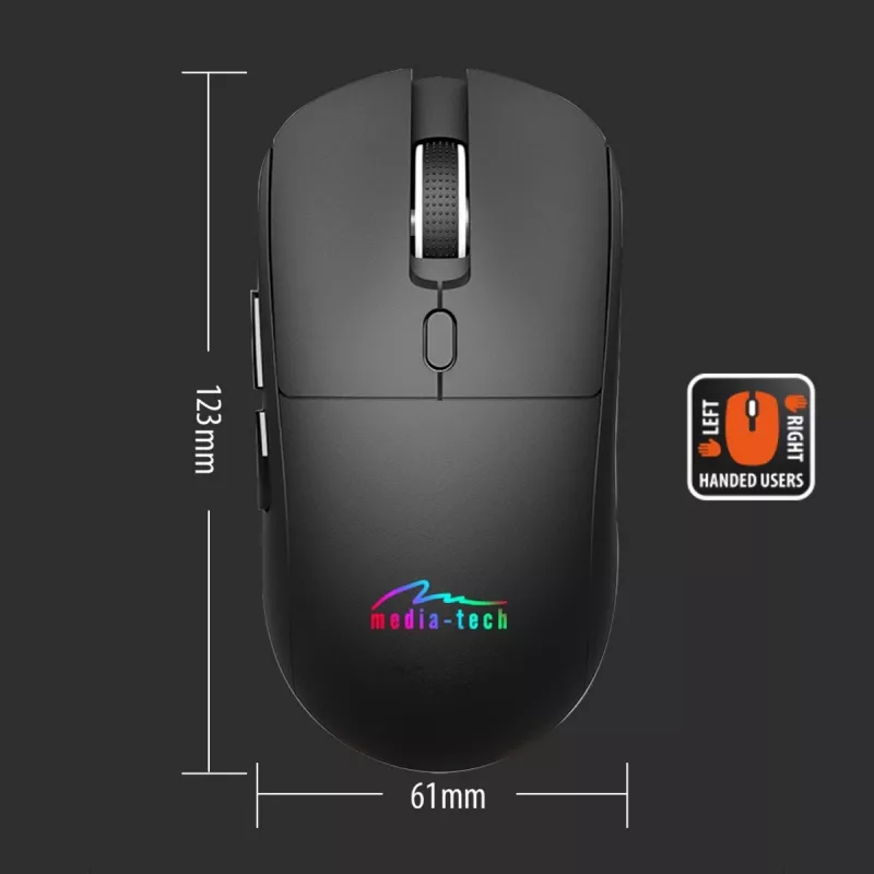 Juhtmeta hiir MEDIA-TECH MT1124 BT/RF Silent & Recharge — mõlemakäeline, 3200 DPI, Bluetooth + 2,4 GHz USB, 6 nuppu, laetav