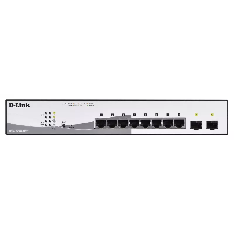 D-Link DGS-1210-08P/E Hallatav L2 Gigabit Ethernet (10/100/1000) Power over Ethernet (PoE) Must