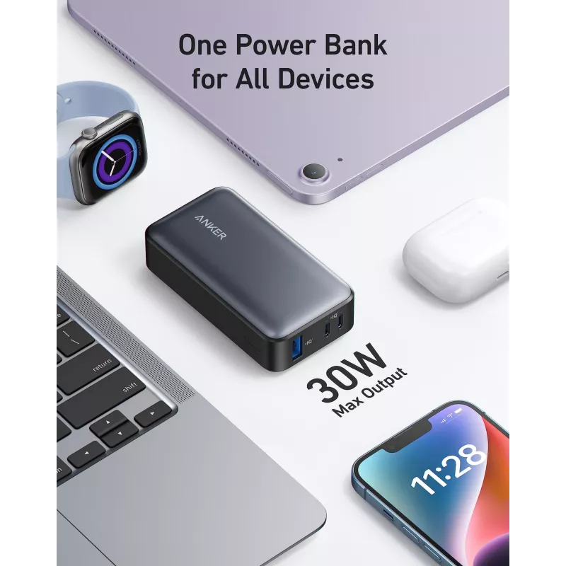 Anker PowerCore 533 - Powerbank - 10000 mAh - 30 Watt - 3 A (24 pin USB-C) - Must (A1256G12)