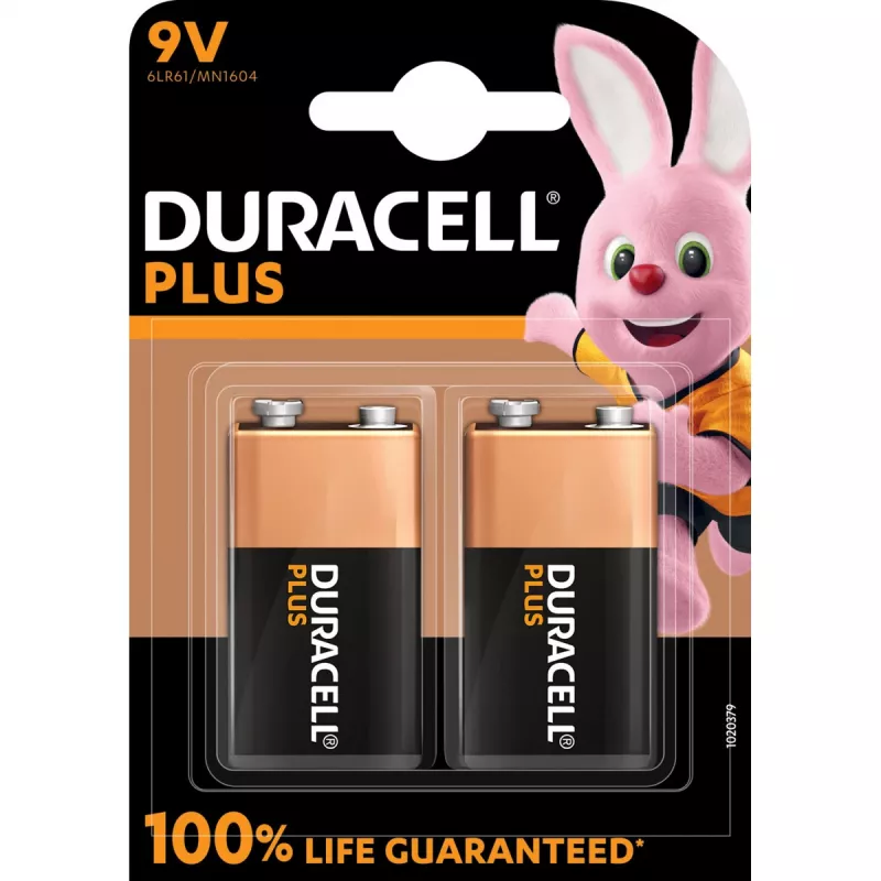 Aku Duracell Plus 9V (MN1604) — 2 tk, kogukaal 0,102 kg