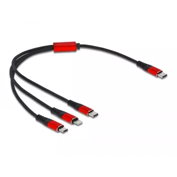 USB-laadimiskaabel DeLOCK 86710 3-ühes USB USB-C – Lightning – Micro USB 30 cm must punane