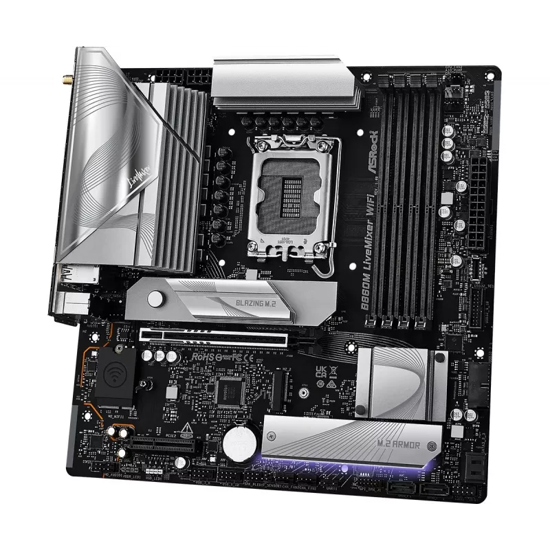 Emaplaat ASRock B860M LiveMixer WiFi — Intel B860, LGA 1851, micro ATX, DDR5, 4x DIMM, Wi‑Fi 6E, 2.5Gb LAN