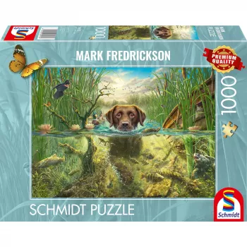 Mark Fredrickson: dog love - brown Labrador in cool water, Puzzle 1000 tükki
