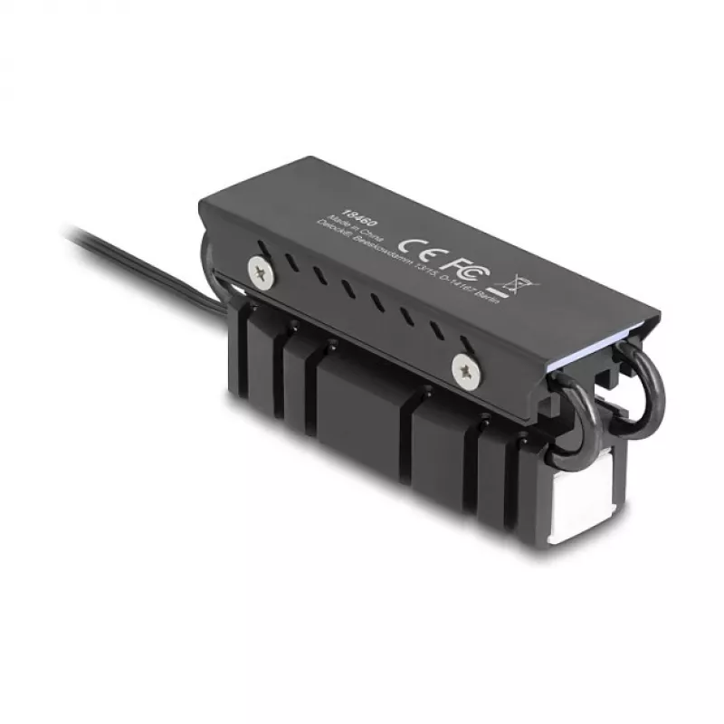 Jahutusradiaator DELOCK 18460 M.2 SSD 2280 jaoks — Alumiinium/Vask, RGB 5V, Must