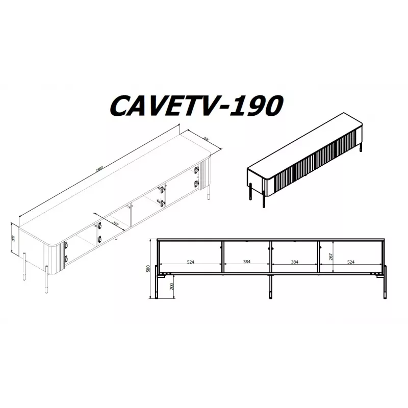 TV-kapp Cama Meble VERA 190x40x50 cm, matt valge, puitlaastplaadist pealispind