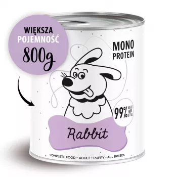 Märg koeratoit PAKA ZWIERZAKA Pepe Rabbit 800 g — täielik täiskasvanud koeratoit, küülik, 85,4% niiskust