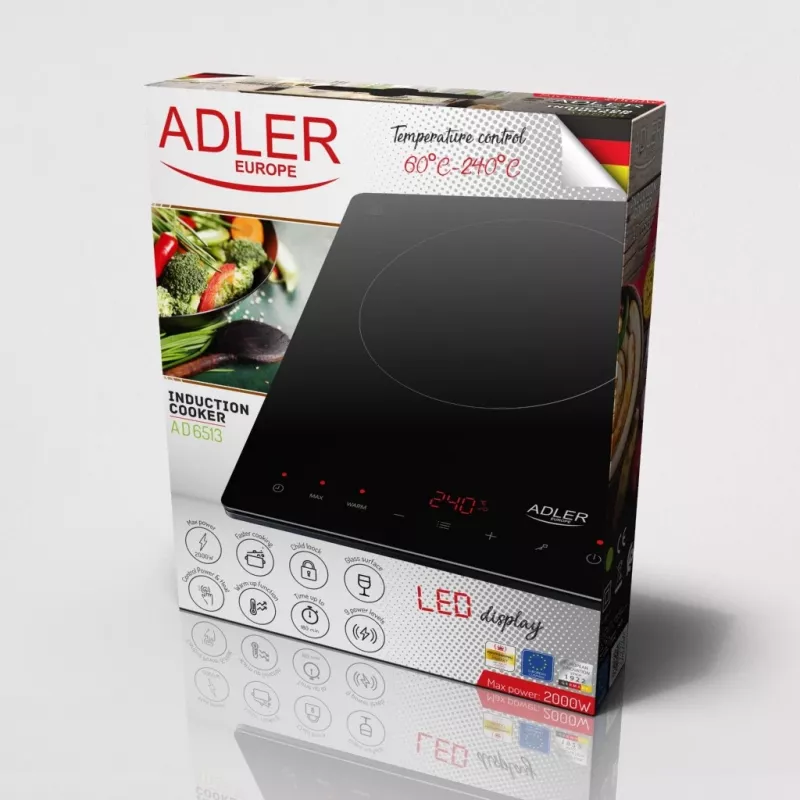Adler AD 6513 pliit Must Tööpinnal kasutamiseks 29 cm Tsoon Induktsioonpliit 1 tsooni