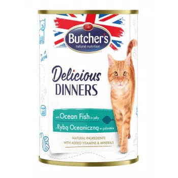 Märg kassitoit butcher's Delicious Dinners Ocean Fish Chunks in jelly 400 g, kalamaitseline, seenior, purk