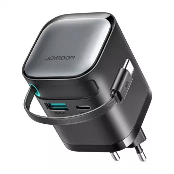 Laadija Joyroom JR-TCL02 65W USB-A ja USB-C koos sisseehitatud USB-C kaabliga, must