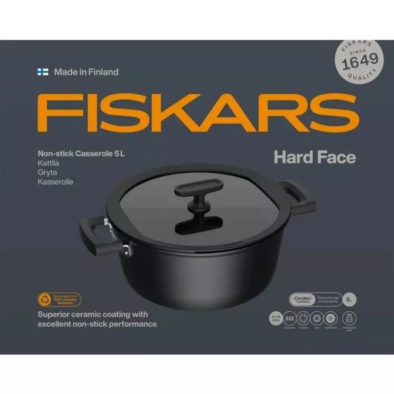 Keraamiline pott Fiskars HARD FACE 5 L kaanega, mittenakkuva kattega