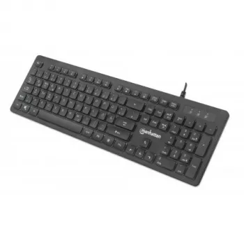 Manhattan Gaming USB klaviatuur, Low Force Key Edition, 12 Multimedia Keys, Rainbow-LED Backlighting, USB-A, Must, Retail Box (German layout)