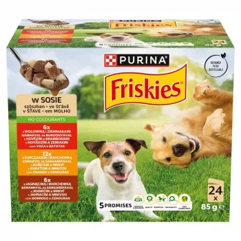 PURINA Friskies Adult Beef, Chicken & Lamb in sauce märg koeratoit mitmepakk 24x85 g