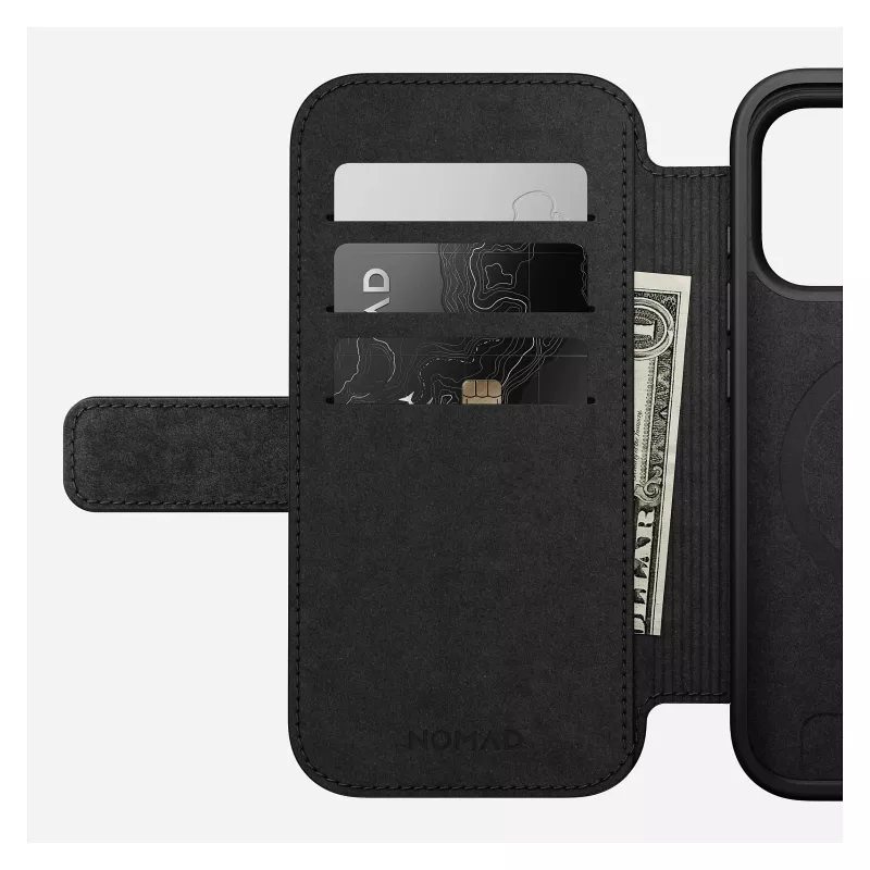 Folio-telefonikott Nomad Modern Leather Folio iPhone 17 Pro jaoks, nahk + alumiinium, 6,3 tolli (16 cm), Tan, 3 kaarditaskut
