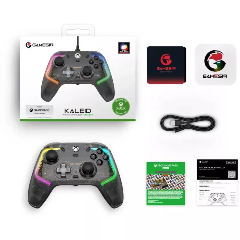 GameSir mängupult Kaleid must läbipaistev juhtmega USB USB-C Xbox One / Xbox Series X / Series S jaoks, 3 m kaabel