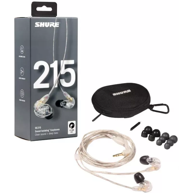 Shure SE215 Pro juhtmega kõrvaklapid lavale/studiosse, läbipaistev