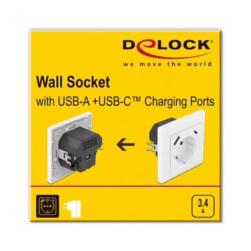 DeLOCK 11489 pistikupesa CEE 7/3 + USB valge 250V 16A