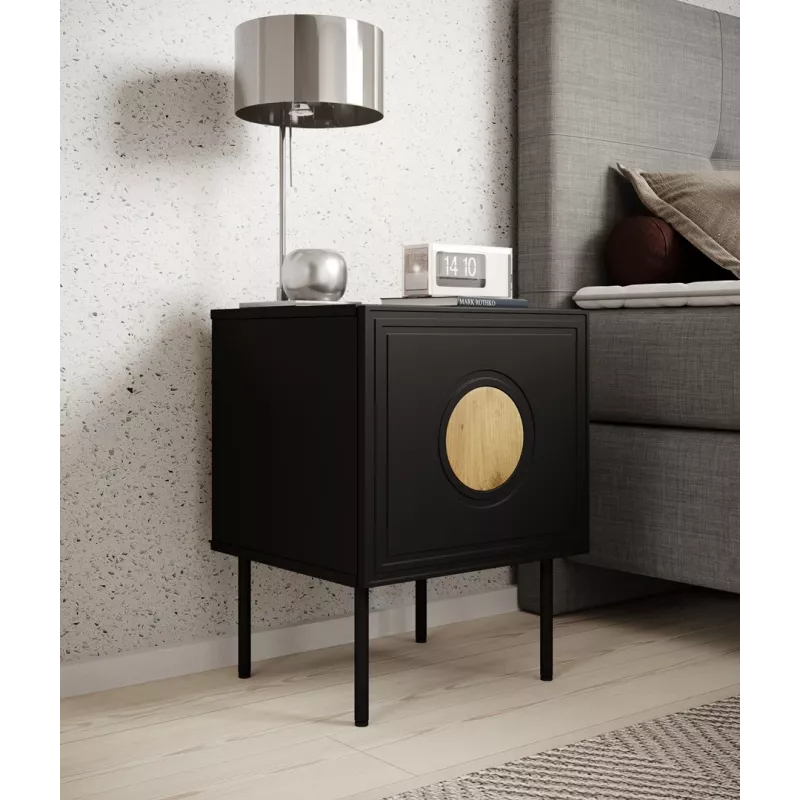 Öökapikomplekt 2 tk cama meble PALAZZO 44,5×40×59 cm must ja tammecraft — 1 uks, matt laminaat, metalljalad