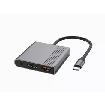 USB-C 3-in-1 multipordiadapter (USB-port + HDMI + USB-C video), tumehall<br>A-CM-COMBO3-05