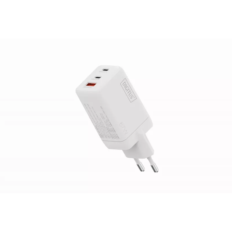 Seinalaadija DIGITUS DA-10303 67W GaN, 2× USB-C + 1× USB-A, 100–240V, valge