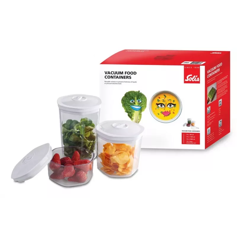Vaakumtoidunõude komplekt Solis 92278 — kuusnurkne 700 ml, 1,4 l, 2 l, valge/läbipaistev, sobib külmikusse ja sügavkülmikusse