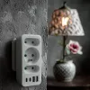 Toitepistikupesade jagaja MACLEAN MCE248 F/W — 3 vahelduvvoolu pistikupesa (1×16A, 2×6A) + 4×USB (2×A, 2×C PD 20W), EL-pistik, valge