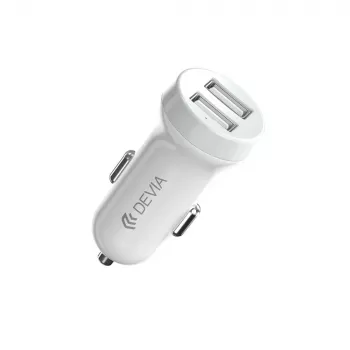 Auto laadija Devia Smart Series Lightning 5V 3.1A kahe USB-ga valge
