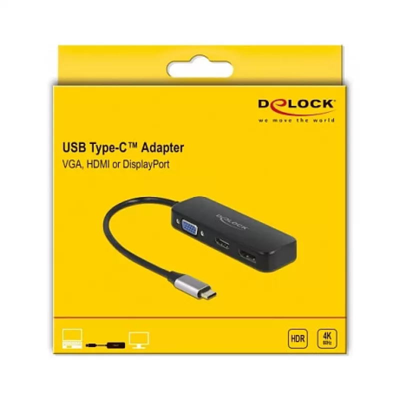 DeLOCK USB USB-C adapter VGA-le, HDMI-le ja DisplayPortile 4K 60 Hz