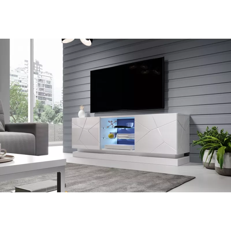 TV cabinet cama meble QIU 160 — MDF Valge gloss, 1600×420×570 mm