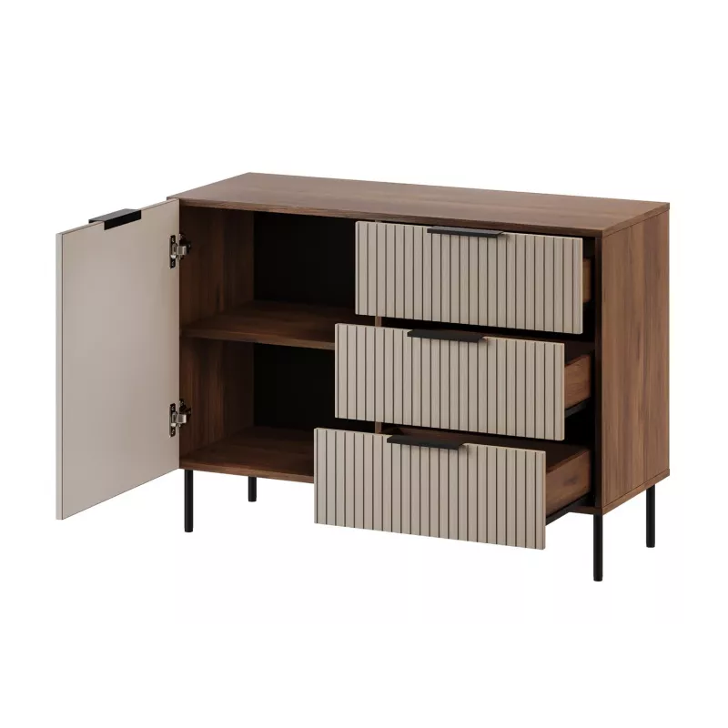 Cama meble ALMERA kummut 104x42x75 cm, pähkel/kašmiir, 3 sahtlit, puitlaastplaat