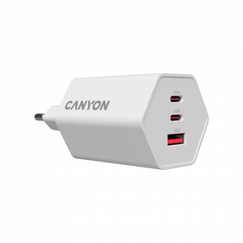 CANYON laadija HEXAGON 65 GaN 65W 2xPD 1xQC EU Valge CND-CHAHEX65W
