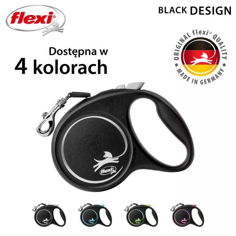Sissetõmmatav koerarihm Flexi Must Design M, lindiga, 5 m, keskmist tõugu koertele (10–25 kg), max koormus 20 kg