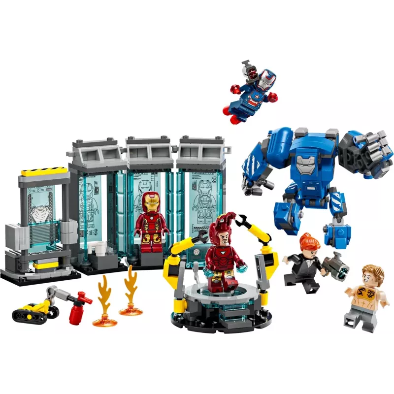 LEGO mängukomplekt Marvel: Raudmehe labori raudrüüsaal 76315 — 384 osa, 5 minifiguuri, vitriiniala