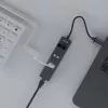 SAVIO USB-A jaotur RJ-45 Gigabit Ethernetiga AK-57 — 3× USB-A + RJ-45, USB 3.2 Gen 1 Micro‑B host, 5 Gbit/s, 4 porti, hall