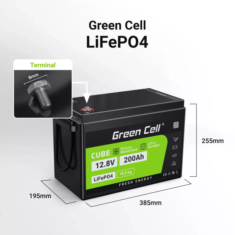 Greencell LiFePO4 aku - 200 Ah - 12,8 V - 2560 Wh L (CAV04S)