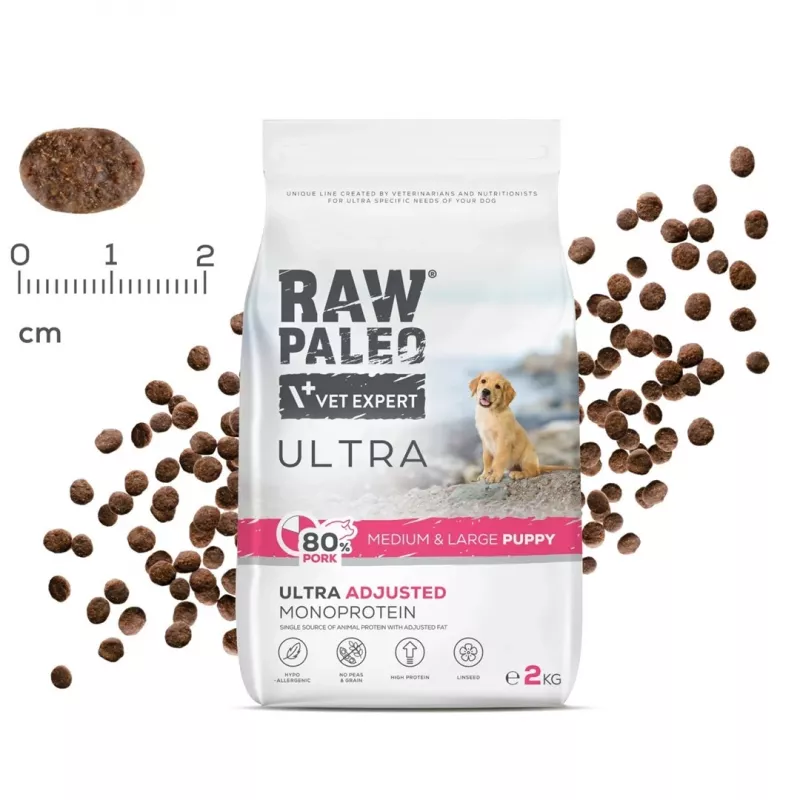 VETEXPERT RAW PALEO Ultra Pork Medium & Large Puppy kuiv koeratoit 2 kg