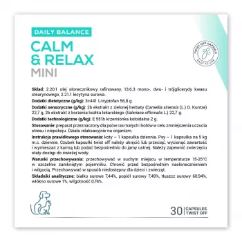 Rahustav toidulisand VETEXPERT Calm&Relax Mini — 30 kapslit väikestele koertele ja kassidele, 100 g, suhkruvaba, gluteenivaba