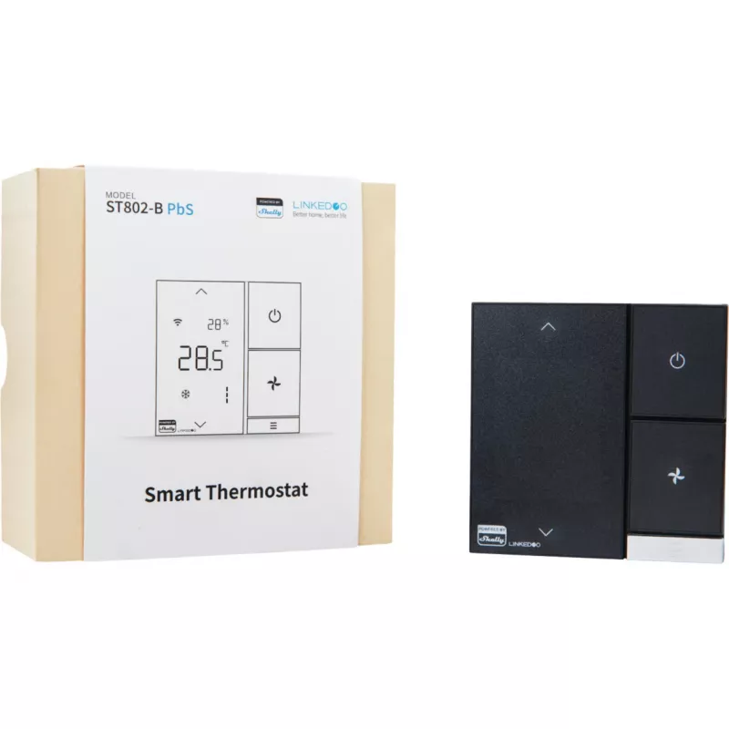 Smart HVAC-termostaat Shelly LinkedGo Must — digitaalne Wi‑Fi (802.11b/g/n), 87×87×35 mm