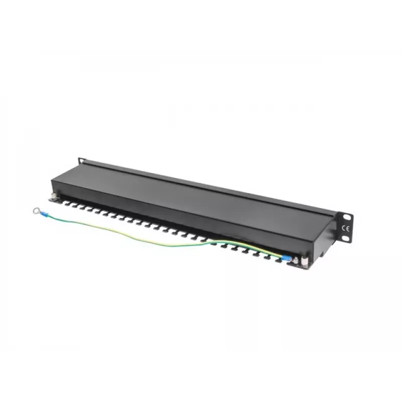 Patch-paneel 1U LANBERG PPS5-1024-B — 24-port RJ-45 Cat5, metallist, must, riiulile paigaldatav
