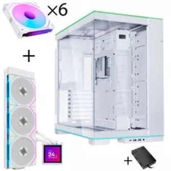 Lian Li O11 Dynamic EVO RGB PC-Enclosure Bundle + HydroShift II LCD-S 360TL AiO + 6x UNI FAN SL-INF 120 Reverse Blade Fan - Valge