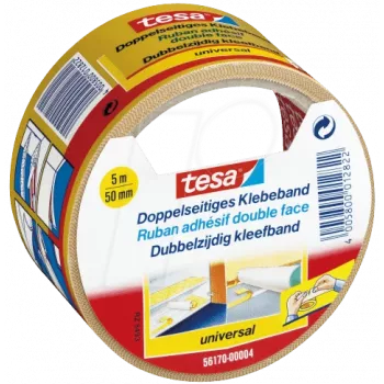 Kahepoolne teip Tesa 56170, 5 m x 50 mm, püsiliim, riidest kanduriga