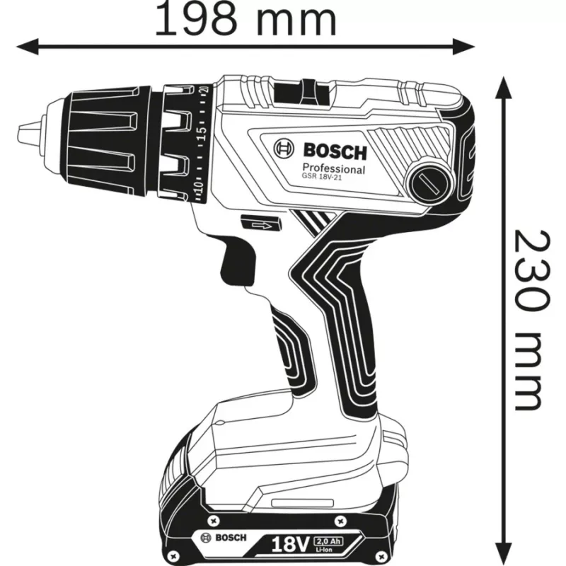 Bosch GSR 18V-21 Professional 1800 RPM 1.2 kg Must, Sinine