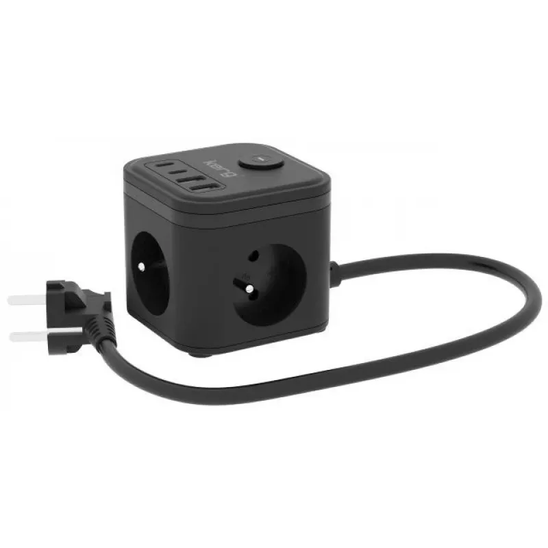Pikendusjuhe Kerg SMART M02728 – 3 vahelduvvoolupistikut tüüp F, 4 USB-porti (1×USB-C + 3×USB-A), 1,5 m kaabel, 16A/250V