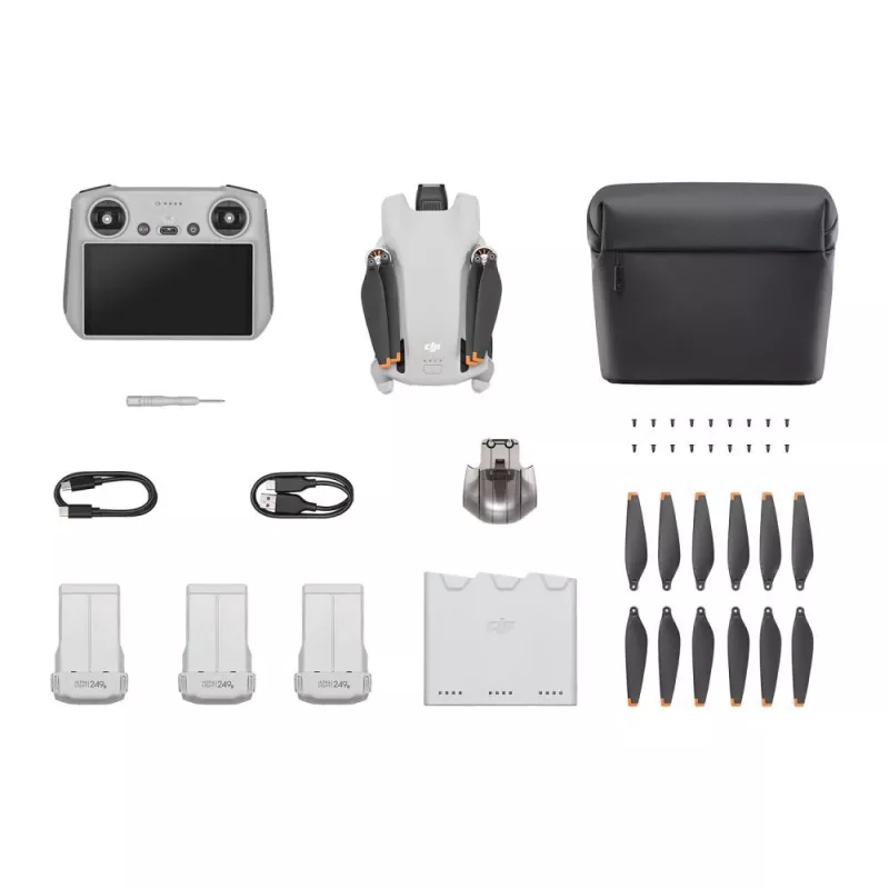 Kvadrokopter DJI Mini 3 Fly More Combo — 4 rootoriga droon, 12 MP 4K kaamera, 10 000 m ulatus, 10,55 m/s maksimaalne kiirus, 2453 mAh aku, 0,248 kg, hall