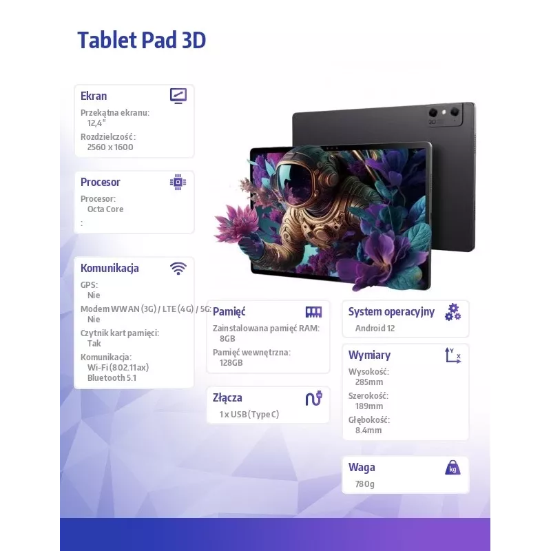 Tahvelarvuti Nubia Pad 3D 12,4-tolline Snapdragon 888 8 GB 128 GB Android
