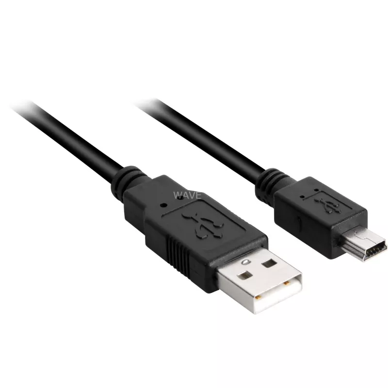 USB 2.0 kaabel, USB-A pistik > Mini-USB pistik (must, 1,0 meetrit, topeltvarjestusega)