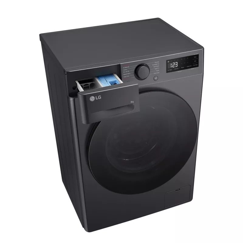 Pesumasin LG F2WR508S2M — eestlaetav, 8 kg, 1200 p/min, A-klassi tõhusus, 60×48 cm, LED-ekraan, kesköö must