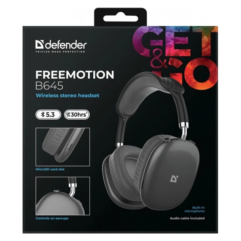 Juhtmevabad kõrvaklapid DEFENDER EEMOTION B645 — binauraalsed, peavõruga, USB-C, AUX, suletud ümberkõrvaklapid, 20–20000 Hz, 105 dB