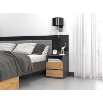 Öökapi pealispind top e shop M1 ANTRATSIIIT/KÄSITÖÖLINE, tamm, 2 sahtlit, 400×320×590 mm