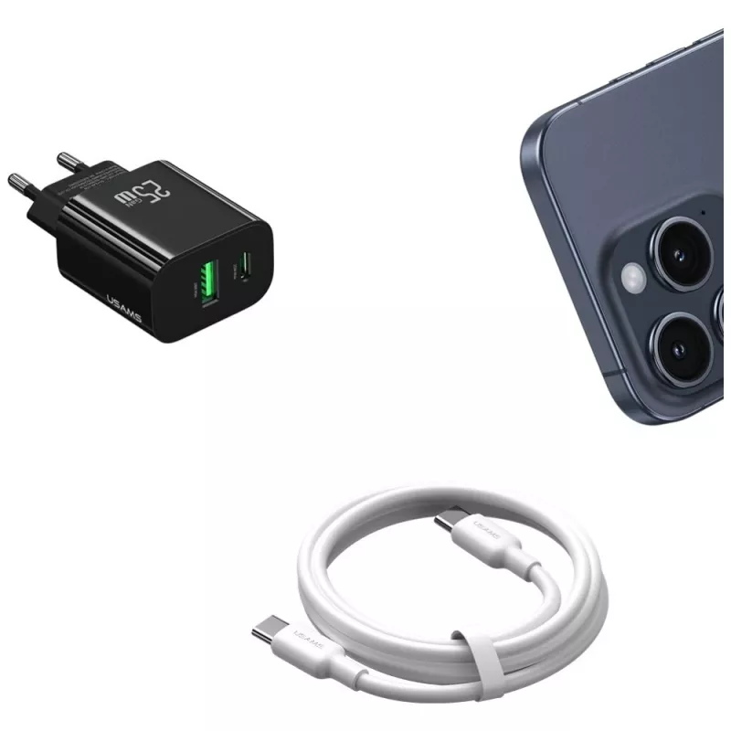USB-laadija usams USA001629 25 W 1×USB-C + 1×USB-A kiirlaadimine